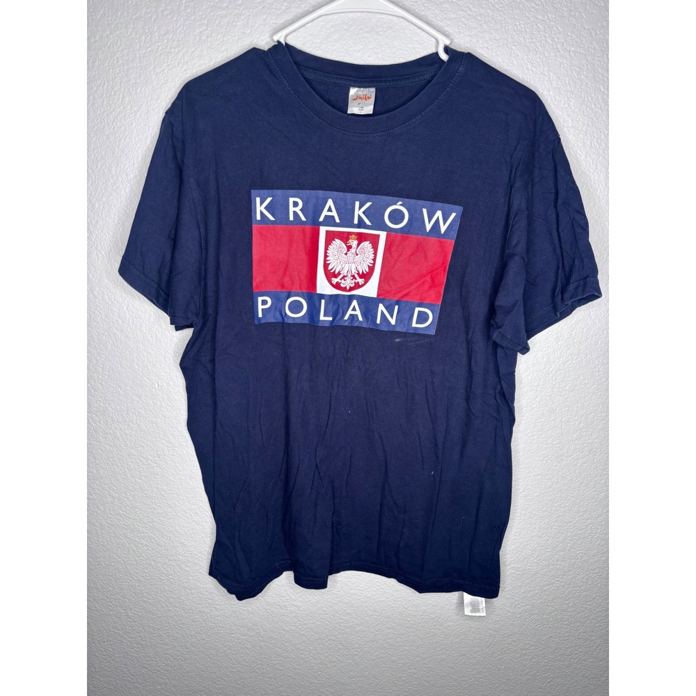 Smile Krakow Poland T Shirt Mens Large Navy Blue Graphic Souvenir Tee Cotton